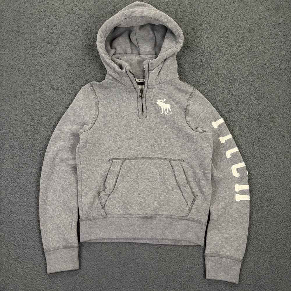Abercrombie & Fitch Hoodie FITS Womens XS Gray Moose Pullover 1/4 Zip Y2K